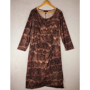 Dana Buchman Dress Size XL 3/4 Sleeve Faux Wrap Brown Snake